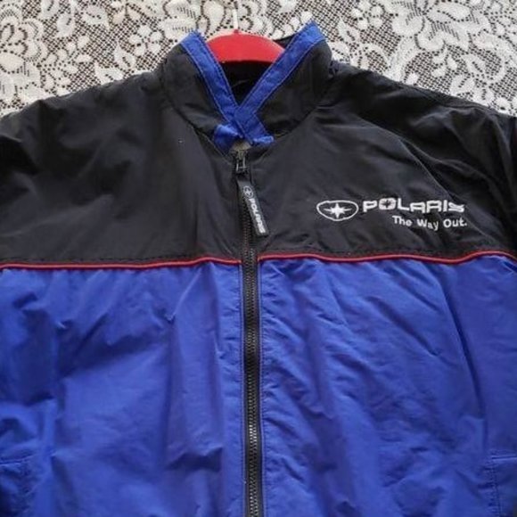 Vintage Polaris Winter Snowmobile Jacket Black Blue Medium - Picture 2 of 8